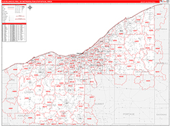 Cleveland-Elyria Metro Area Wall Map Red Line Style 2026